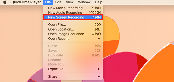 Choose new screen recording quicktime