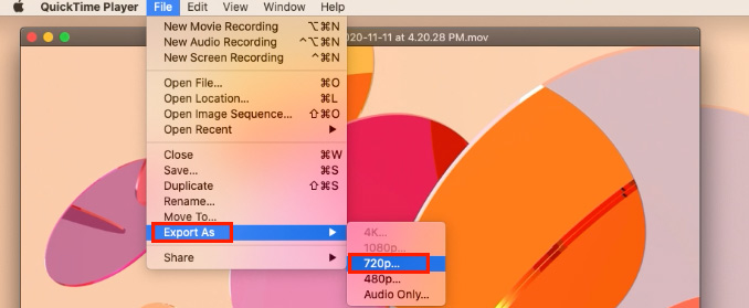 Export quicktime screen recording 720p