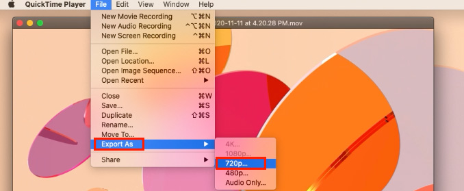 Exportieren Sie die Quicktime-Bildschirmaufnahme 720p