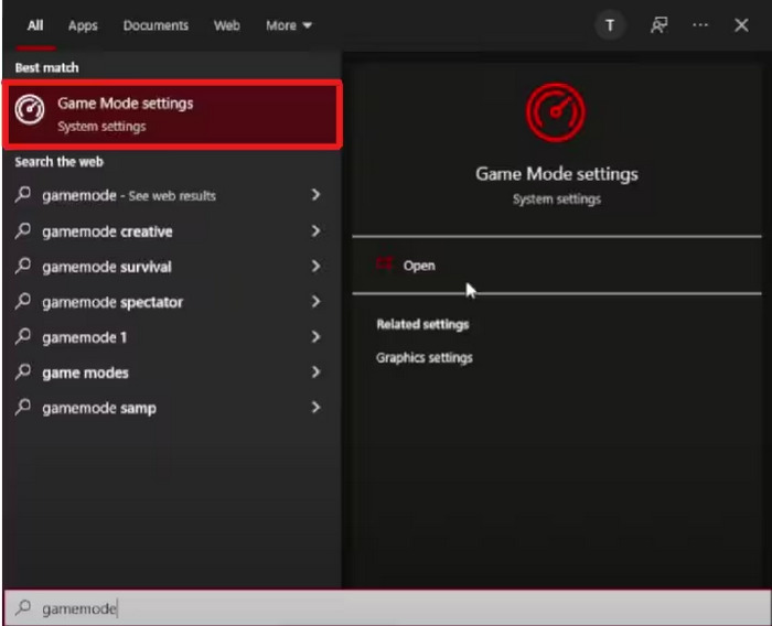 Xbox ゲームバーのゲームモード設定