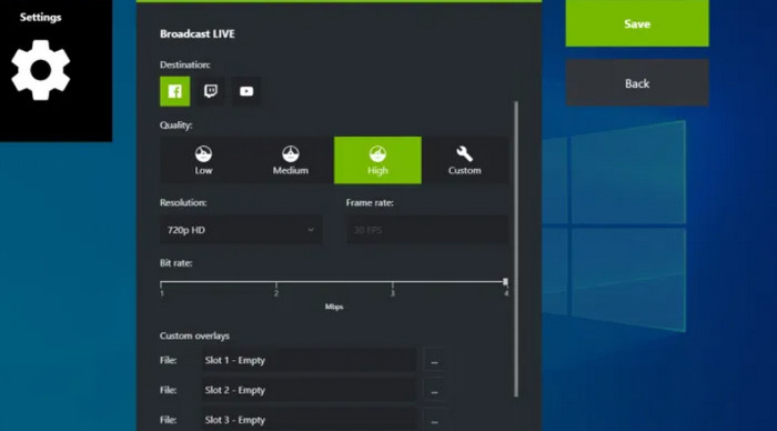 Configurações ao vivo