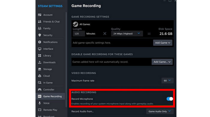 Gravar áudio de jogos Steam