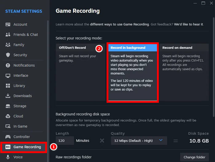 Gravação de jogos Steam