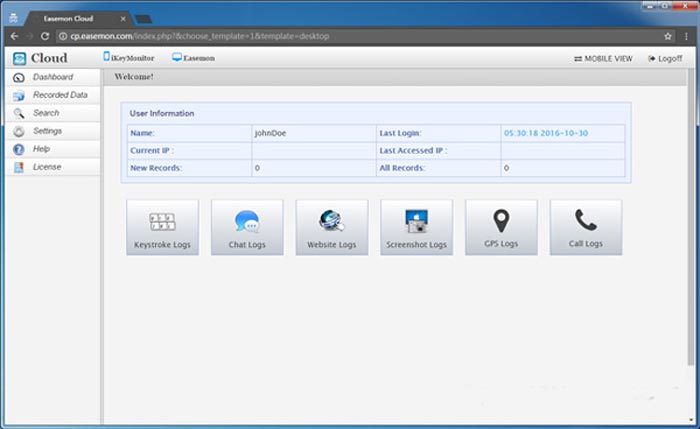Ovládací panel iKeyMonitor
