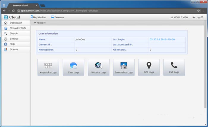 iKeyMonitor kontrollpanel