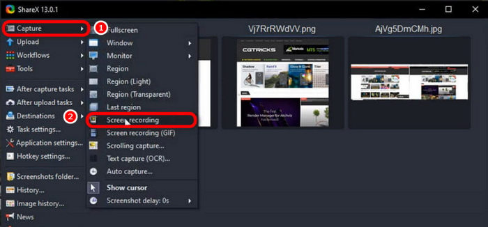 Sharex Screen Recording Interface
