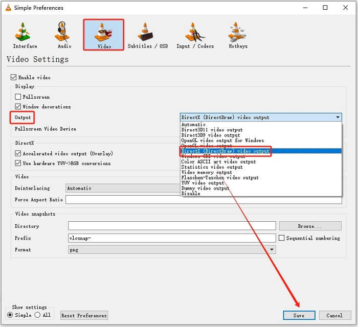 Cambia i moduli di output in VLC