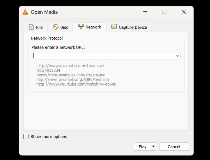 VLC Media Plater Paste Url