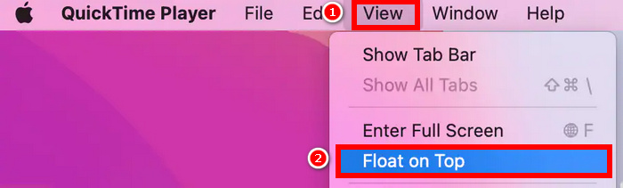 Gravação da webcam Quicktime Flutuante na parte superior