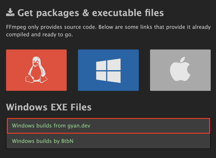 تنزيل Ffmpeg لنظام Windows