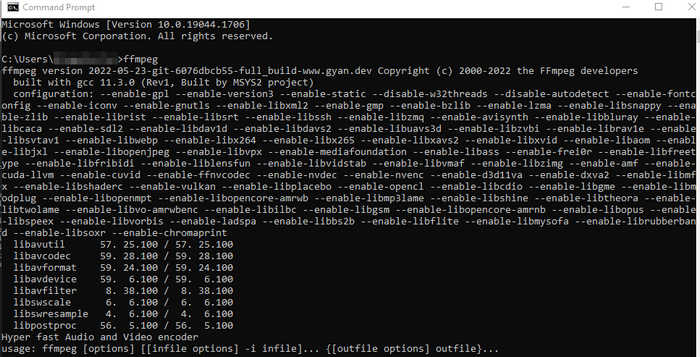تم تنزيل Ffmpeg على نظام Windows