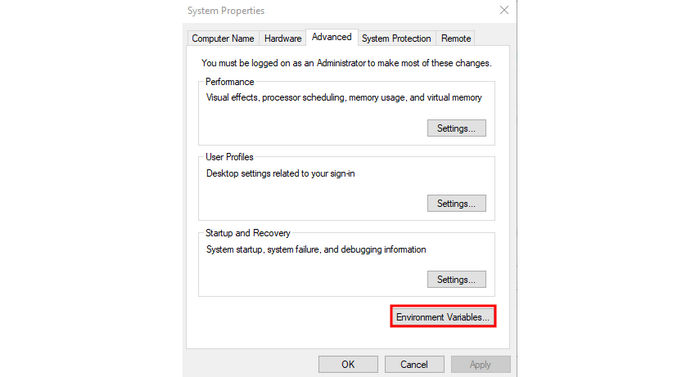 متغيرات بيئة Windows لبرنامج Ffmpeg