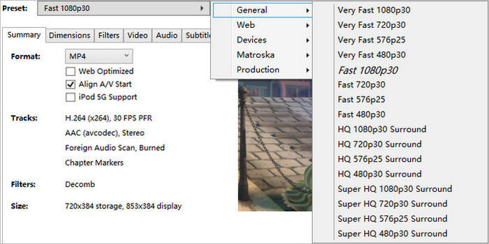 HandBrake Penukaran Kelompok Presets
