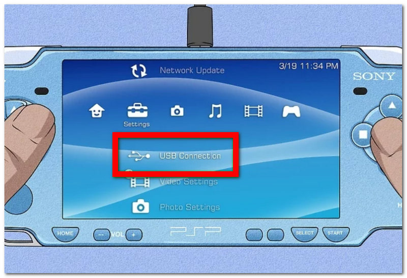 Povolte režim připojení USB