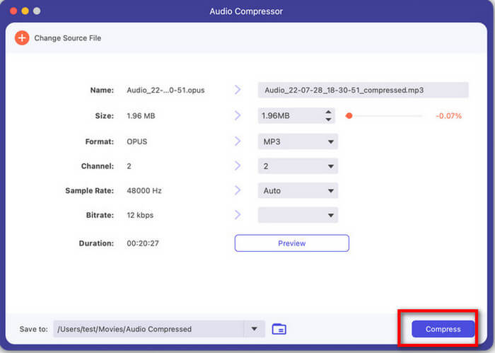 Audio Compressor Set Compress