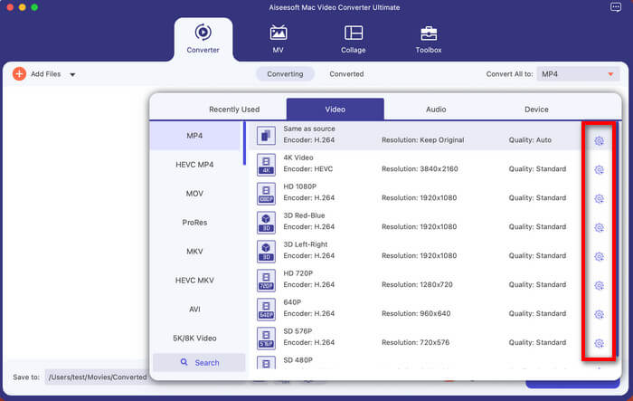 Converter Selecionar Formato Perfil Personalizado