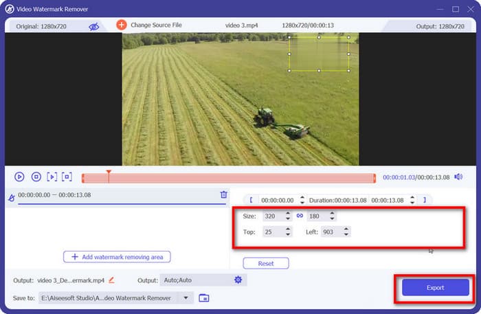 Export pentru eliminarea filigranului video