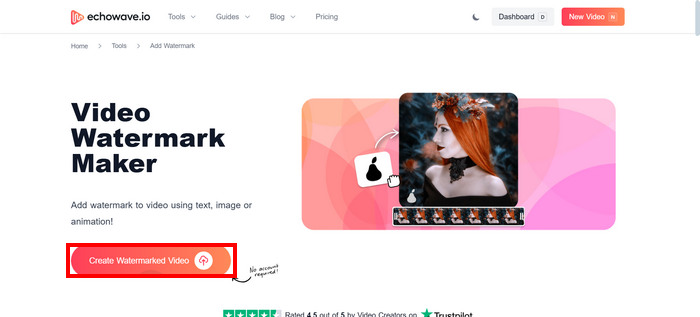 הוסף טקסט סימן מים באינטרנט צור סרטון עם סימן מים