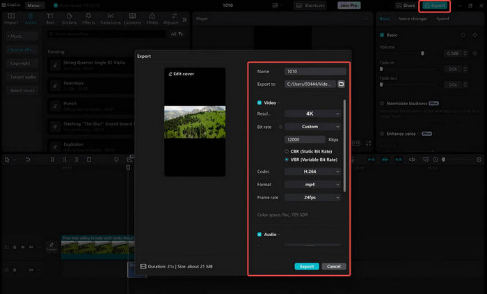 Capcut Enhance Video Quality PC Choose 1080p