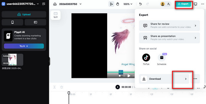 Menu Ekspor CapCut Online