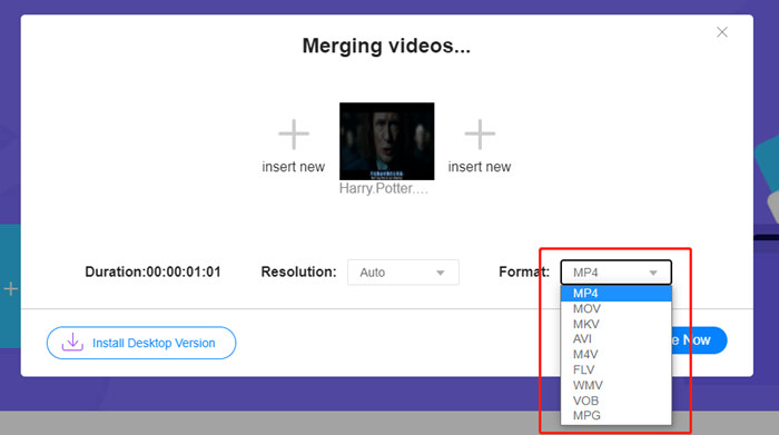 Select Format for the MErged Video