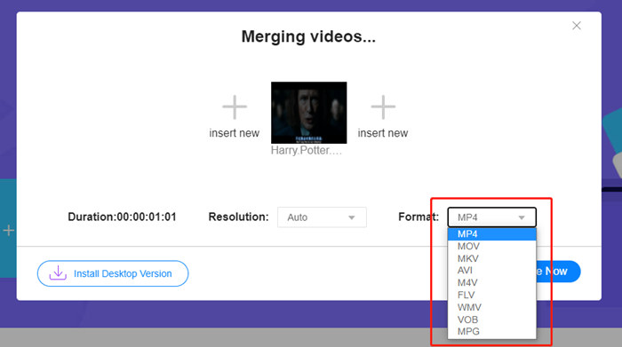 Pilih Format untuk Video MErged