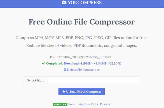 Comprime video con youcompress