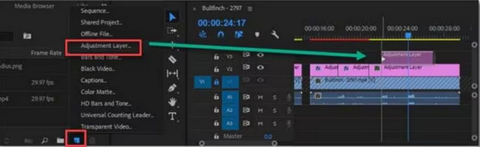 Premiere Pro में एडजस्टमेंट लेयर जोड़ें