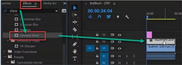Premiere Pro में Unsharp Mask इफ़ेक्ट लागू करें