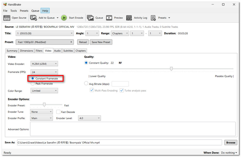 Select Constant Framerate