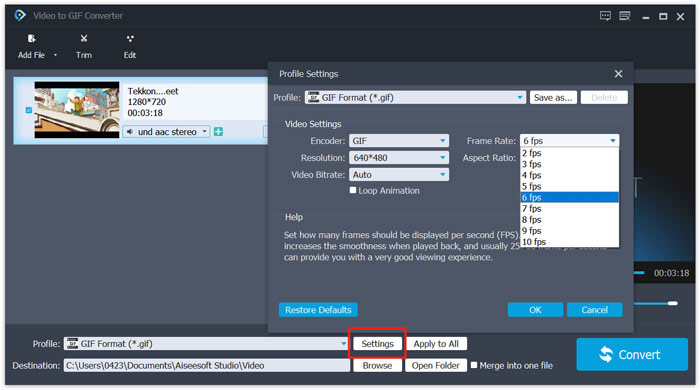 Impostazioni GIF di output personalizzate